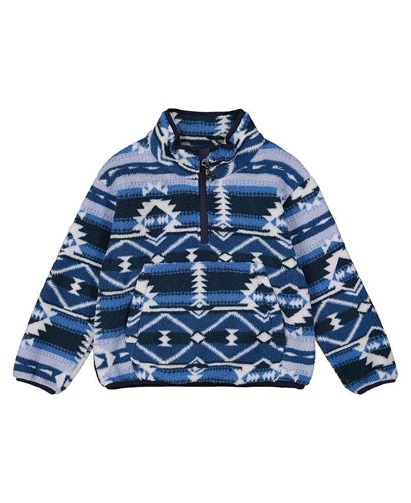 Deux Par Deux Mid-season Plush Half Zip Kangaroo Pocket Pullover Jacket In Blue