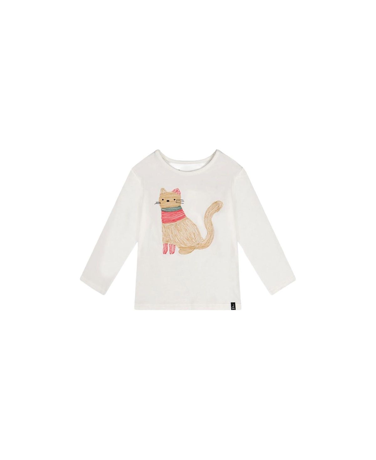 Deux par Deux Girls' Organic Cotton Cat Embroidered Long Sleeve T-Shirt - Baby