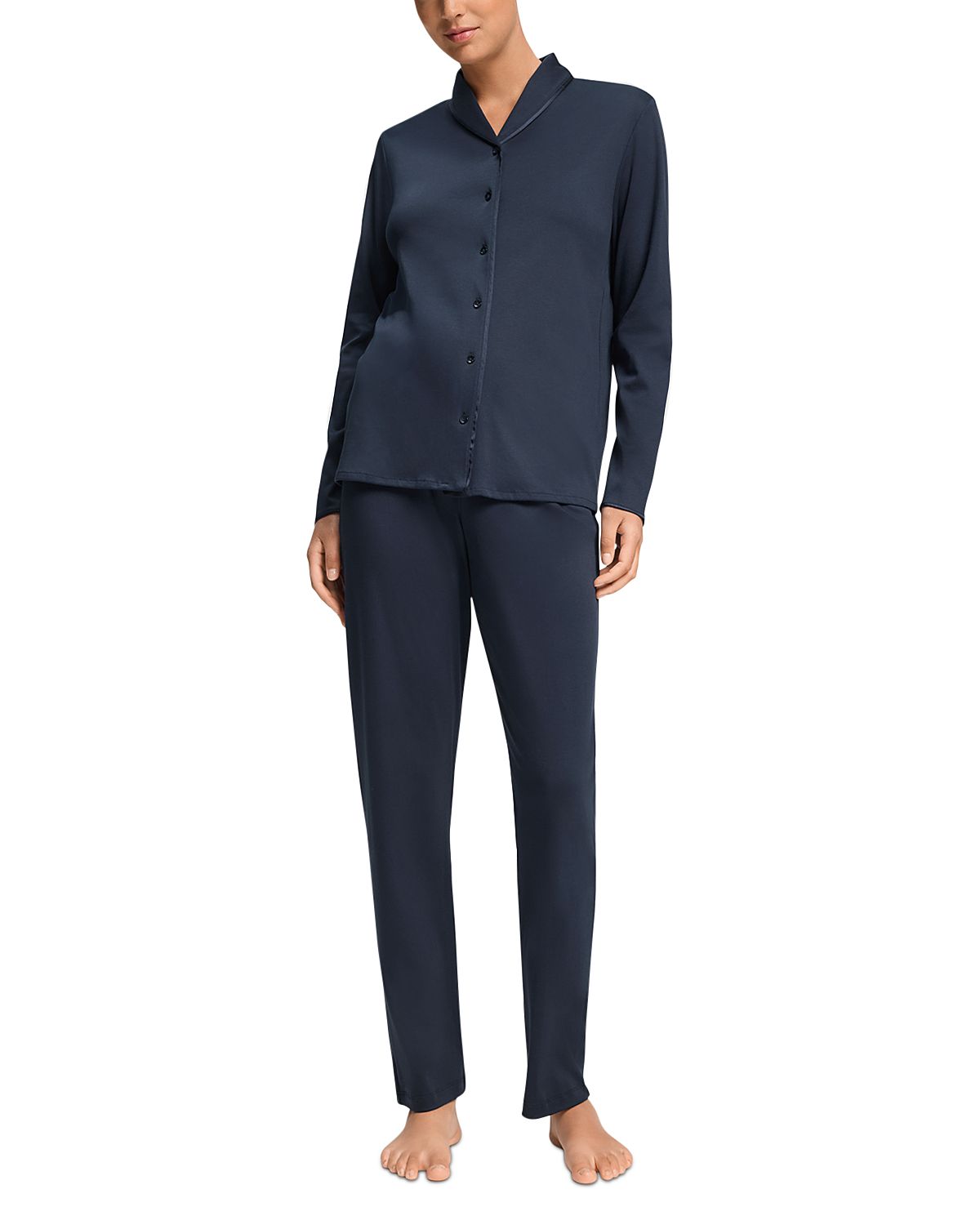 Hanro Silk Trim Long Sleeve Shirt & Pants Pajama Set