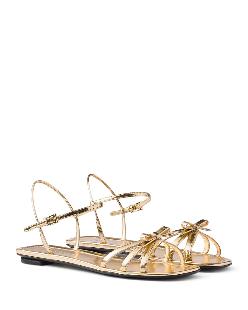 Prada Women's Flat Metallic Leather Sandals