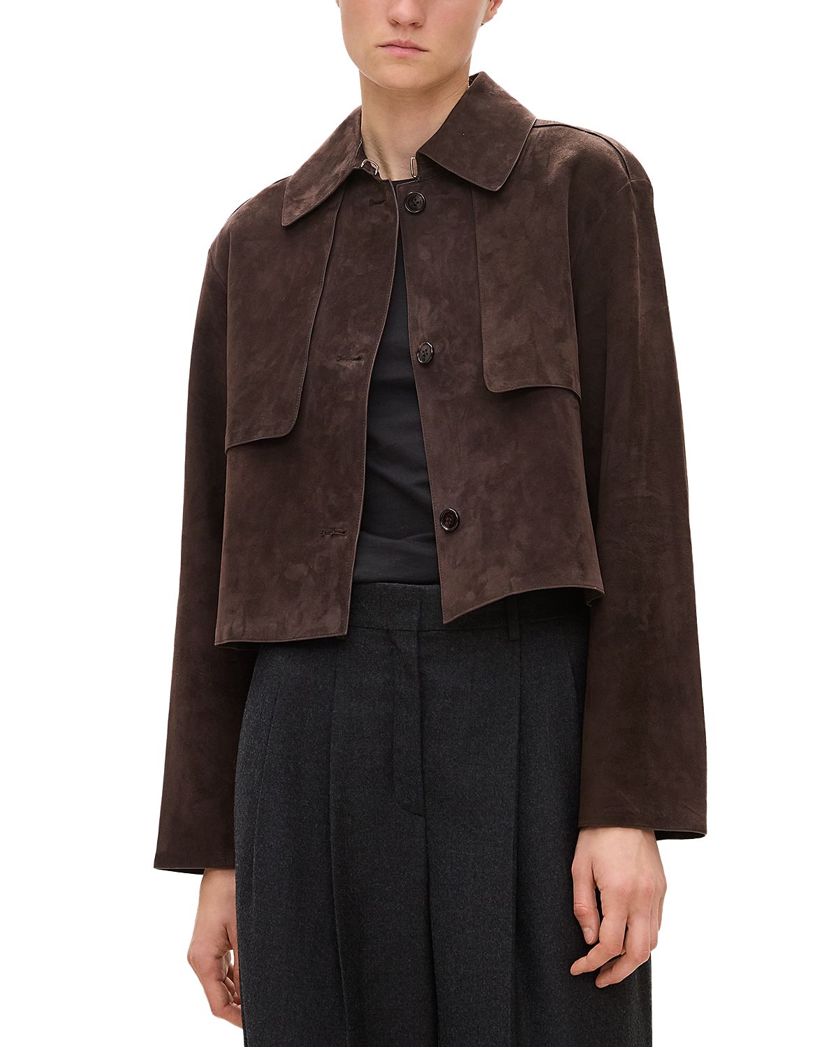 Theory Reece Cropped Leather Trench Coat