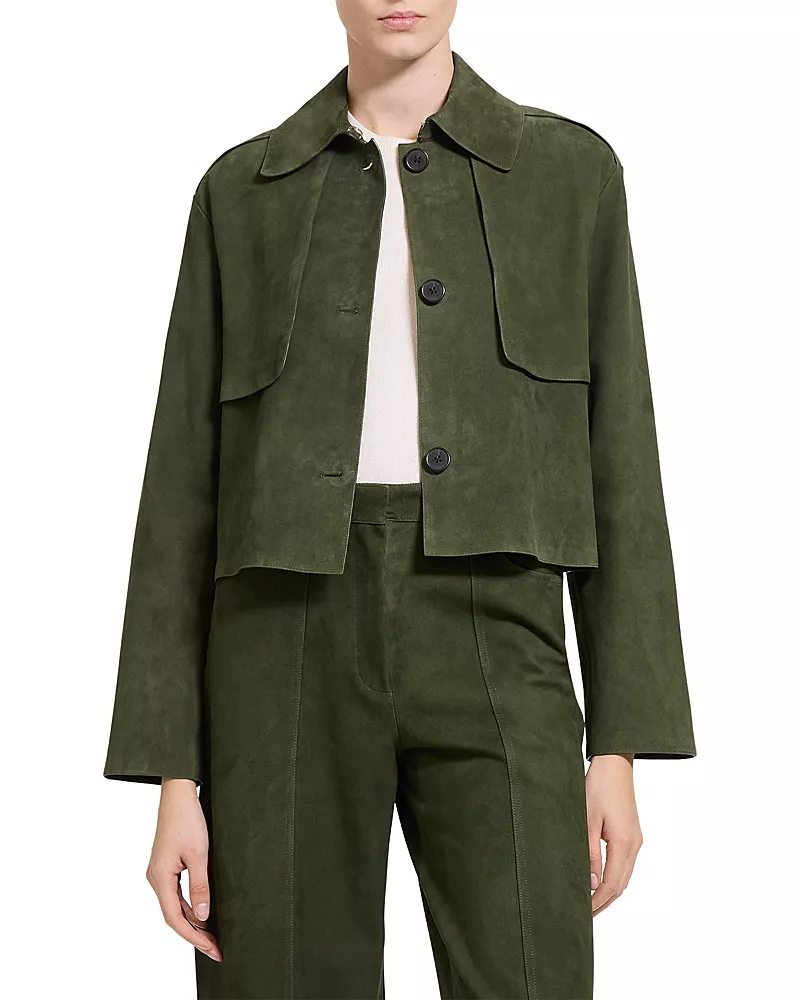 Theory Reece Cropped Leather Trench Coat