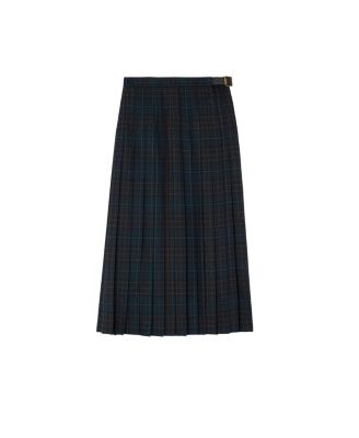 Pleated Check Wool-Blend Skirt