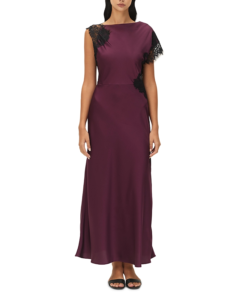 Elodie The Label Maris Satin Lace Trim Asymmetric Dress