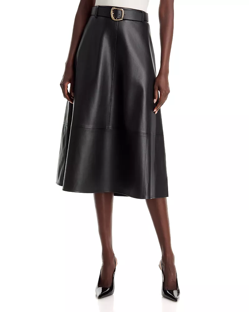 T Tahari Faux Leather A Line Skirt