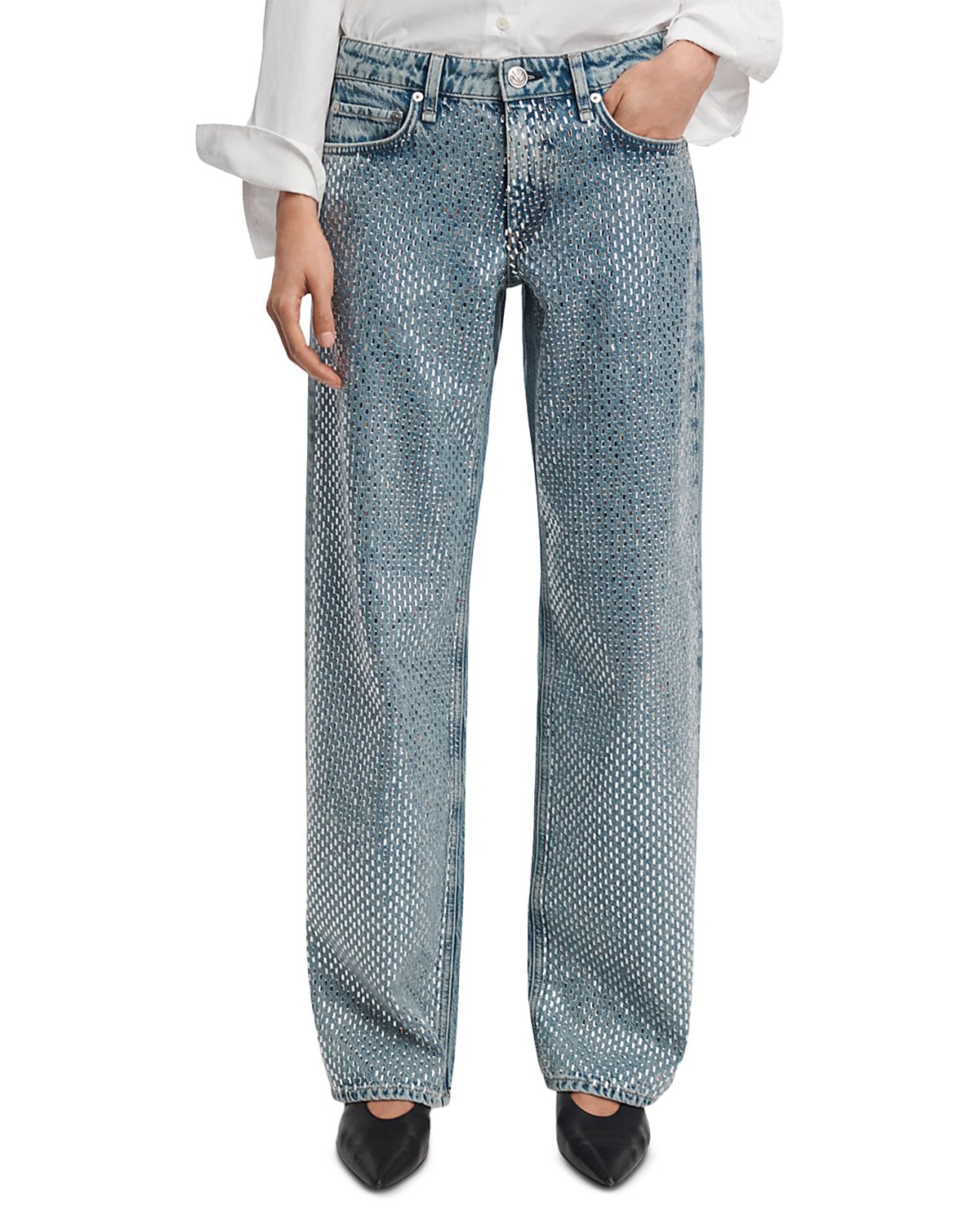 rag & bone Cam Cotton Embellished Full Straight Jeans