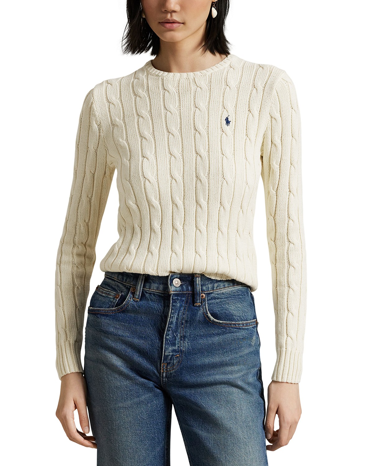 Cable Wool Cashmere Crewneck Slim Fit Sweater