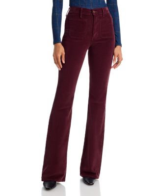 Beverly Corduroy High Rise Patch Pocket Bootcut Jeans in Burgundy