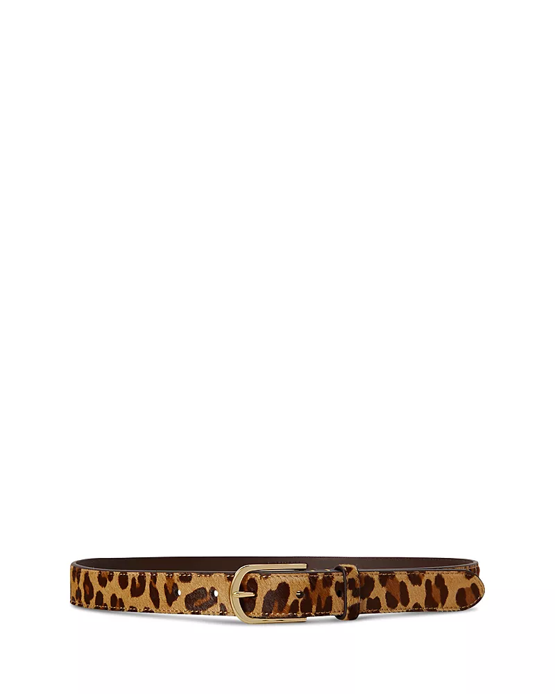 Lauren Ralph Lauren Rounded Buckle Leopard Calf Hair Skinny Belt