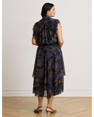 Crinkle Georgette Tie Neck Midi Dress - thumbnail 9