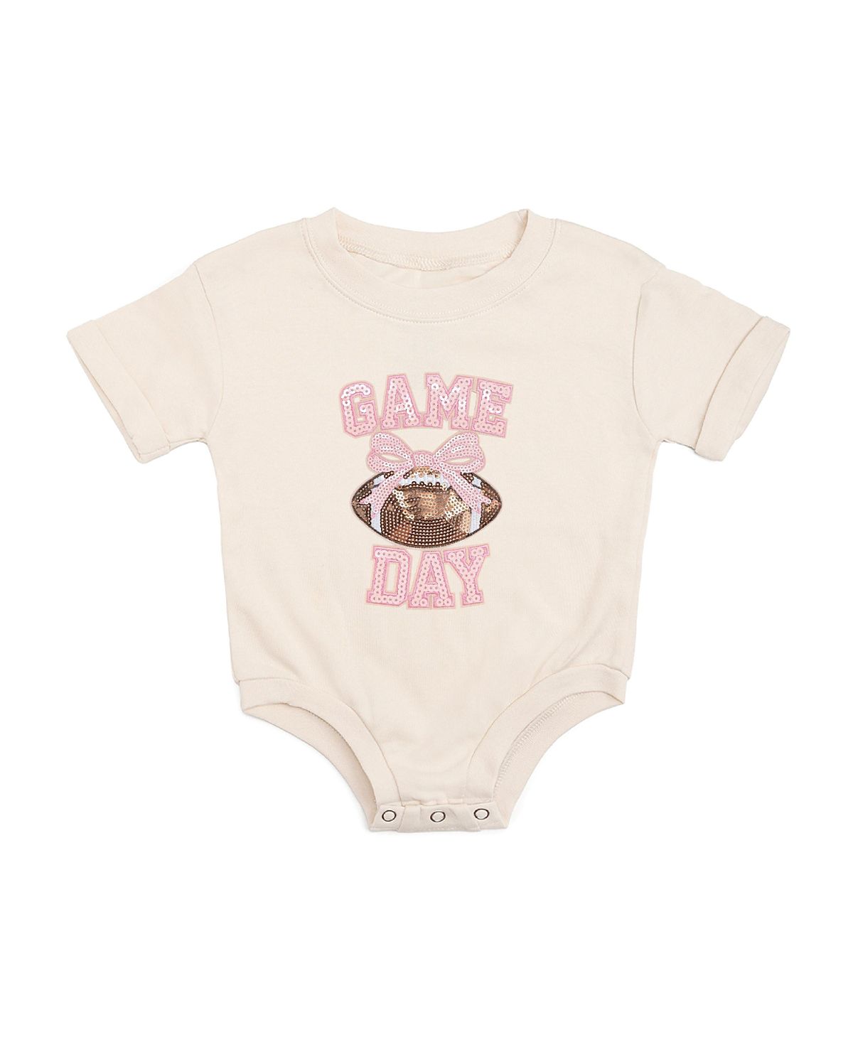 Sweet Wink Girls' Game Day Sequin Patch Short Sleeve Romper - Baby