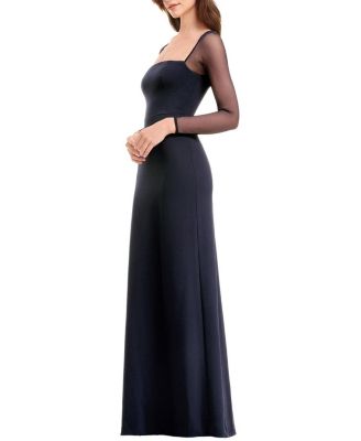 Maxwell Long-Sleeve A-Line Crepe Gown - thumbnail 10