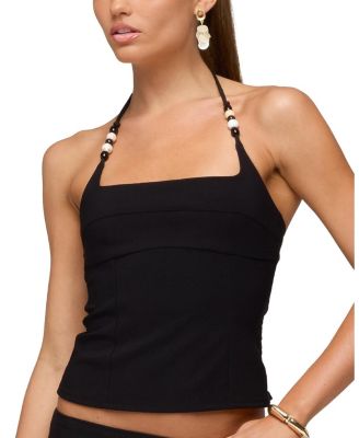  Yua Bead Stretchy Woven Halter Top