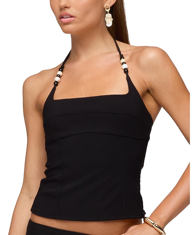 Edikted Yua Bead Stretchy Woven Halter Top