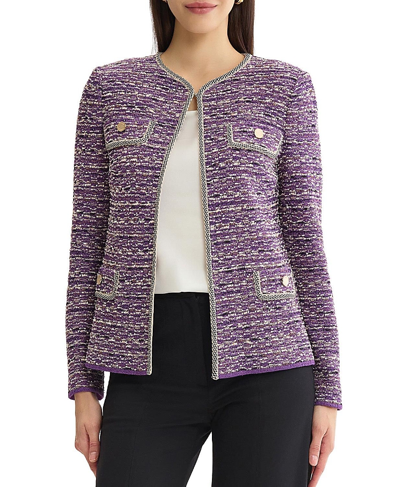 Misook Relaxed Lurex Eyelash Ribbon Knit Jacket