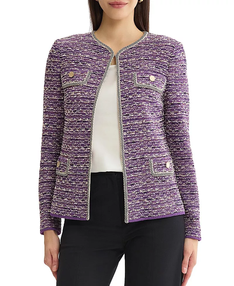 Misook Relaxed Lurex Eyelash Ribbon Knit Jacket