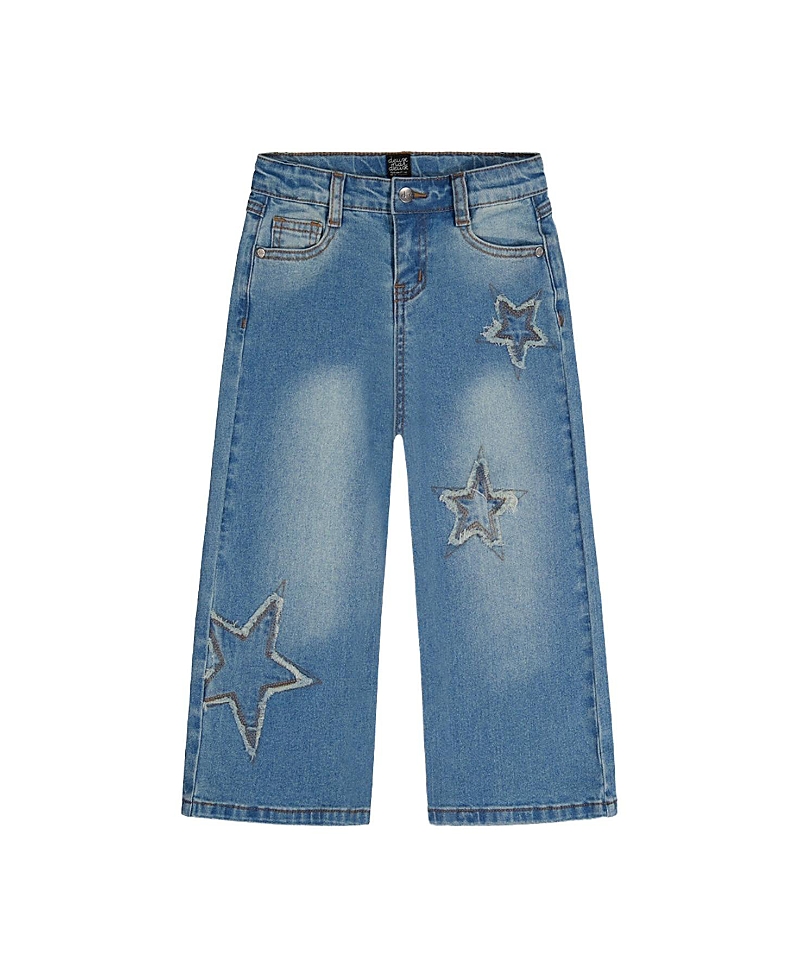 Deux par Deux Girls' Stretch Denim Frayed Star Embroidery Jeans - Big Kid