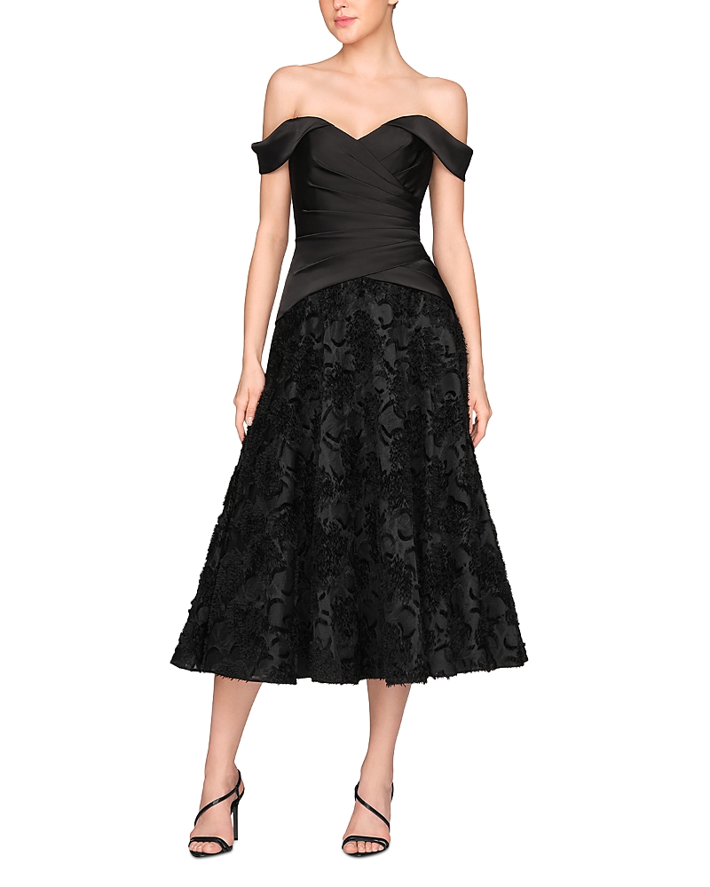 Theia Lila Off-The-Shoulder Midi Dress