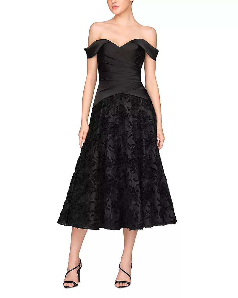 Theia Lila Off-The-Shoulder Midi Dress