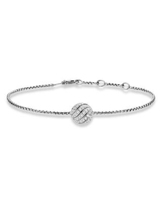 Sculpted Cable Center Station Chain Bracelet in Sterling Silver with Diamonds, 10mm
