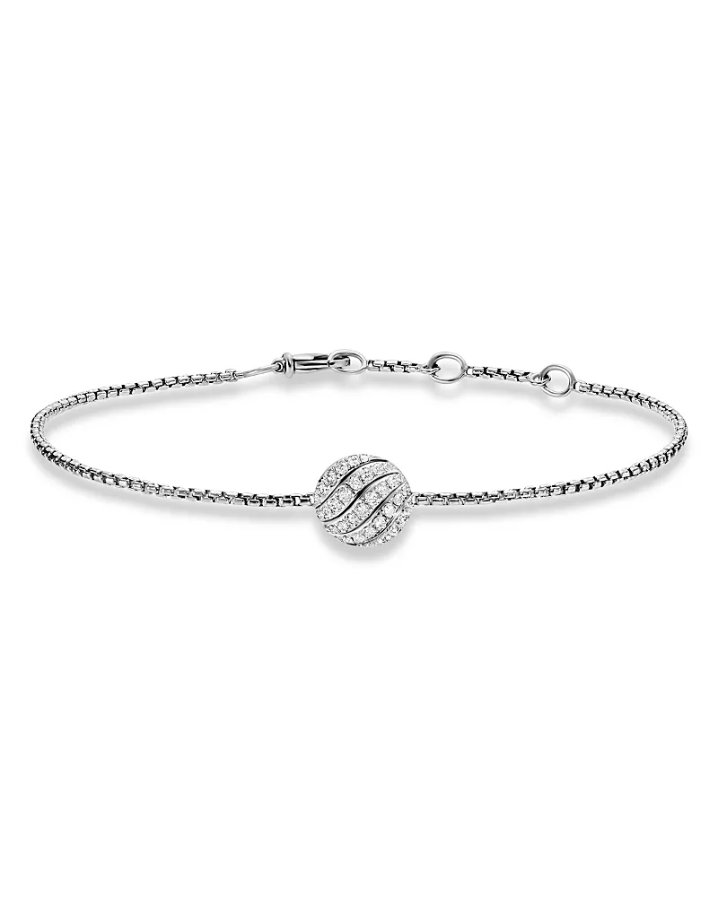 David Yurman Sculpted Cable Center Station Chain Bracelet in Sterling Silver with Diamonds, 10mm