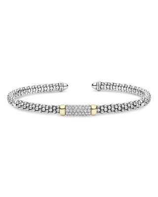 Lagos 14K Yellow Gold & Sterling Silver Signature Caviar Diamond Cuff Bracelet, 0.28 tcw