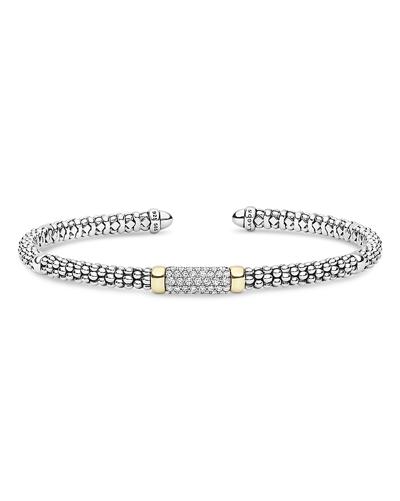 Lagos 14K Yellow Gold & Sterling Silver Signature Caviar Diamond Cuff Bracelet, 0.28 tcw