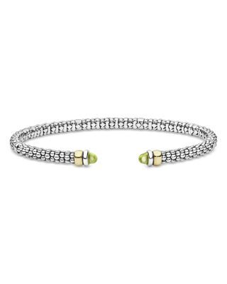 14K Yellow Gold & Sterling Silver Signature Caviar Gemstone Cuff Bracelet