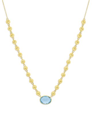 14K Yellow Gold Blue Topaz Bead Chain Pendant Necklace, 16-18"