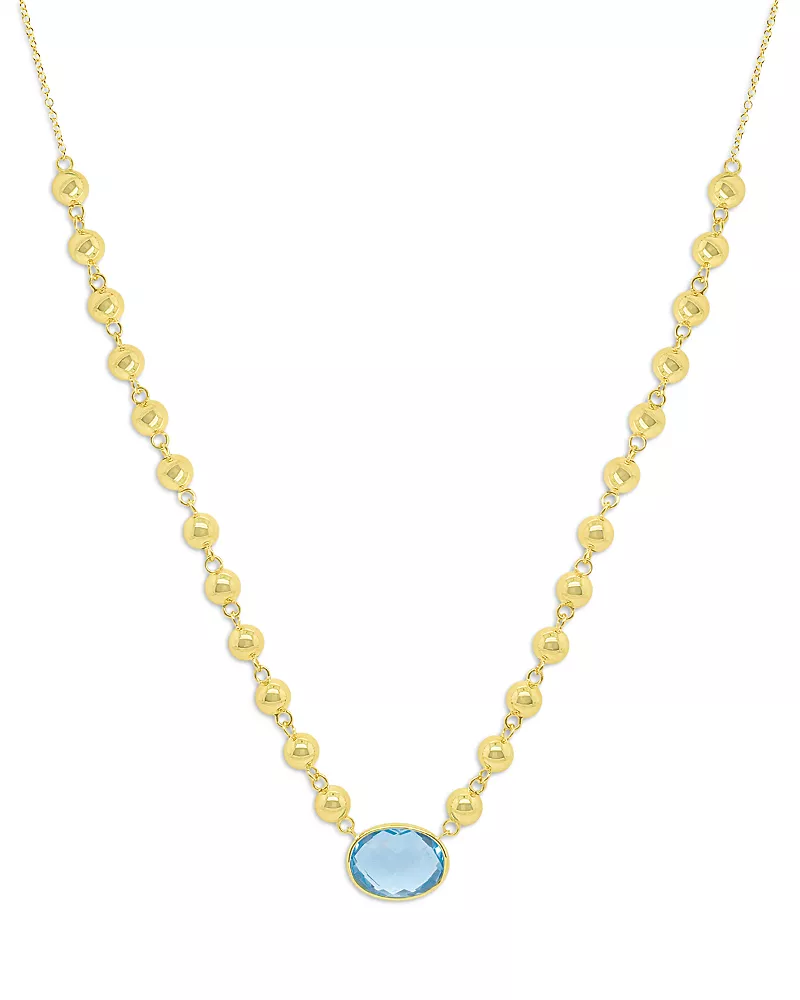Meira T 14K Yellow Gold Blue Topaz Bead Chain Pendant Necklace, 16