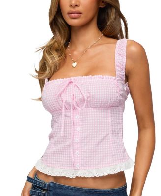 Edikted Zeffie Textured Gingham Tie Front Top