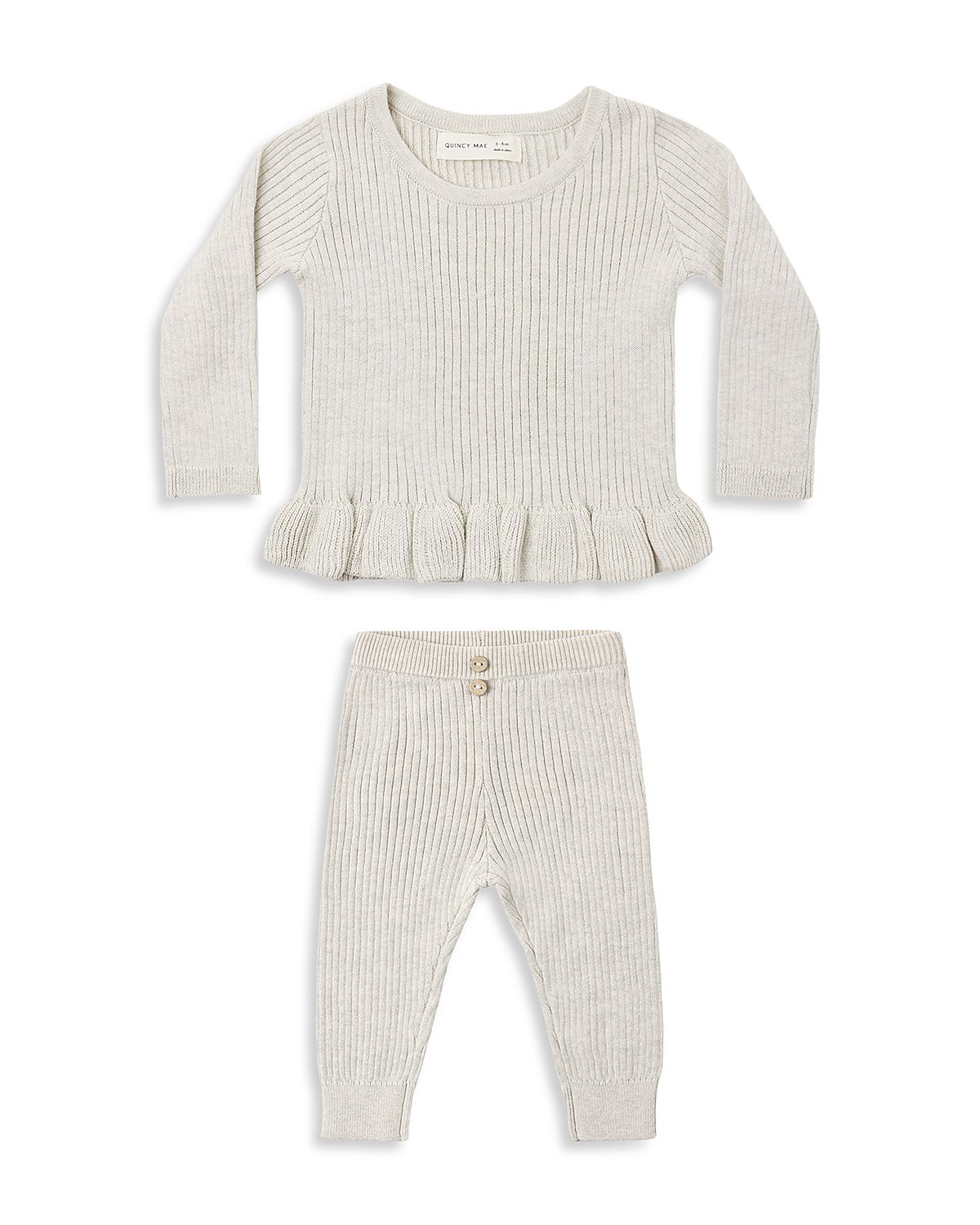 Quincy Mae Unisex Ribbed Knit Peplum Top & Bottom Set - Baby