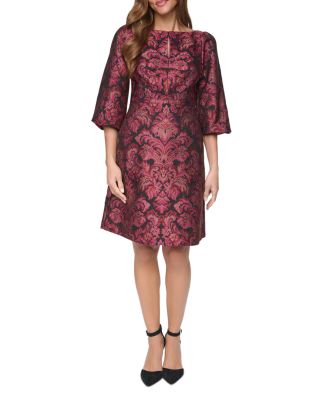 Printed Ruched Front Balloon Sleeve A Line Dress