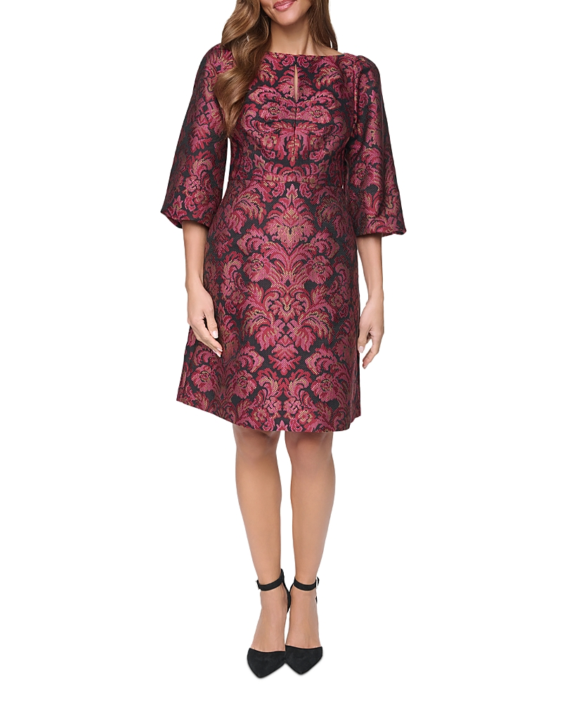 Eliza J Printed Ruched Front Balloon Sleeve A Line Dress