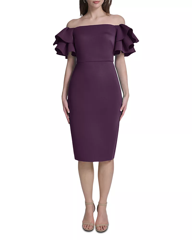 Eliza J Off-The-Shoulder Ruffle Sleeve Sheath Dress
