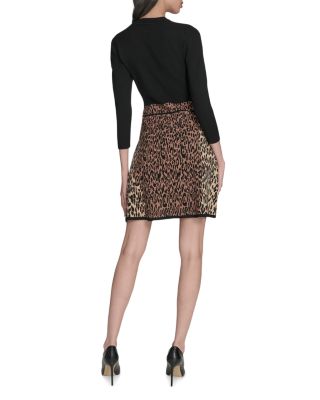 Mixed Print Sweater Knit A Line Dress - thumbnail 4