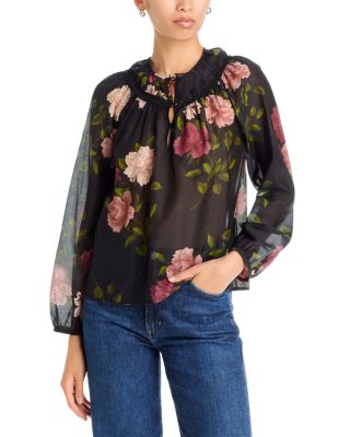 Cotton & Silk Lace Trim Sheer Top