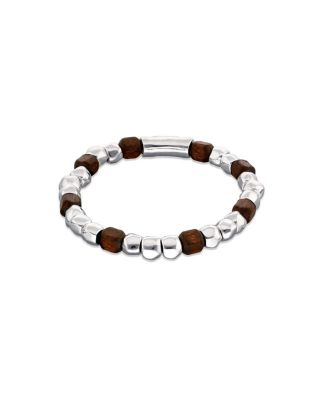  Elastic Bracelet with Beads Plated in Sterling Silver and Wooden Beads