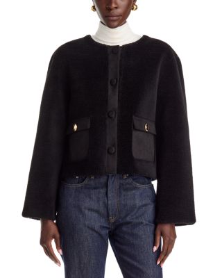 Faux Shearling Collarless Jacket