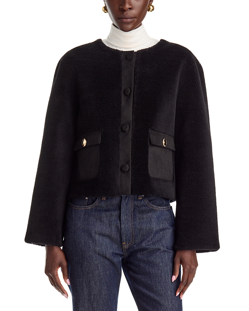 Dolce Cabo Faux Shearling Collarless Jacket In Black