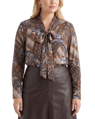 Plus Size Tie Neck Long Sleeve Top