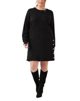 Plus Size Round Neck Side Button Dress
