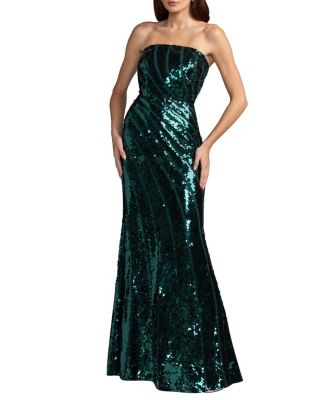 Sequin Mesh Strapless Trumpet Gown