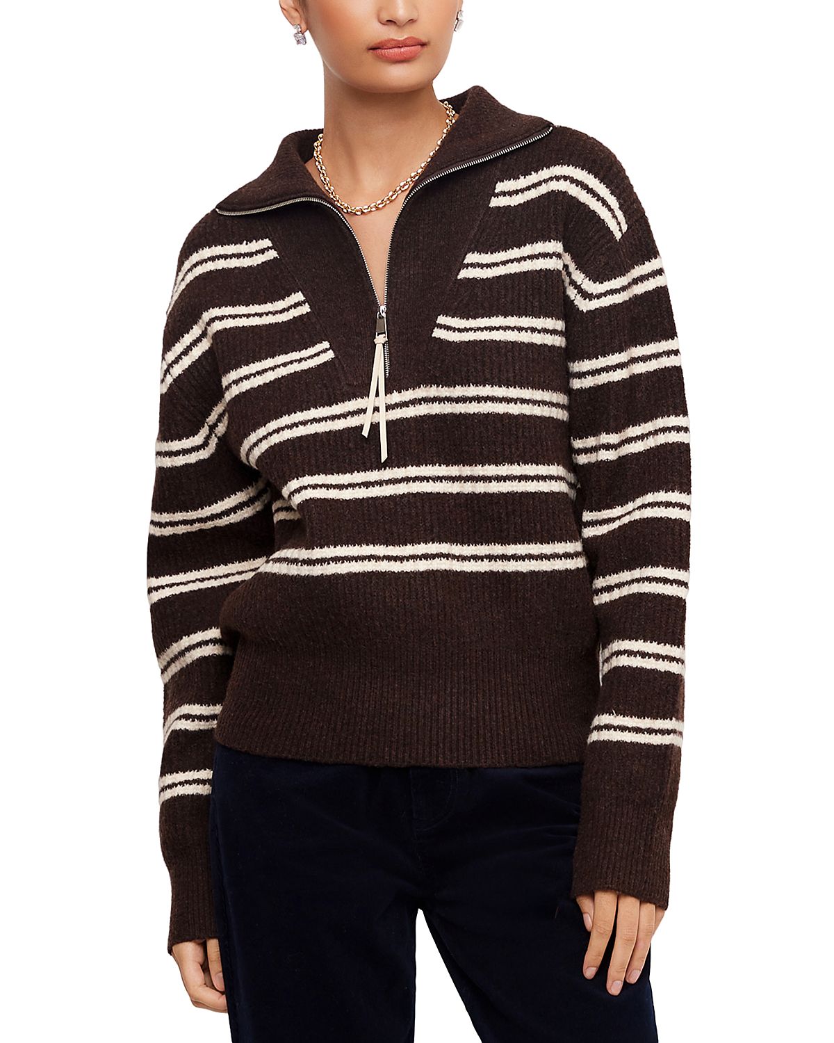 Karen Kane Striped Half Zip Sweater