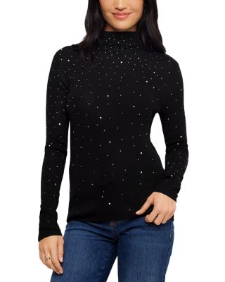 Rhinestone Embellished Mock Neck Sweater