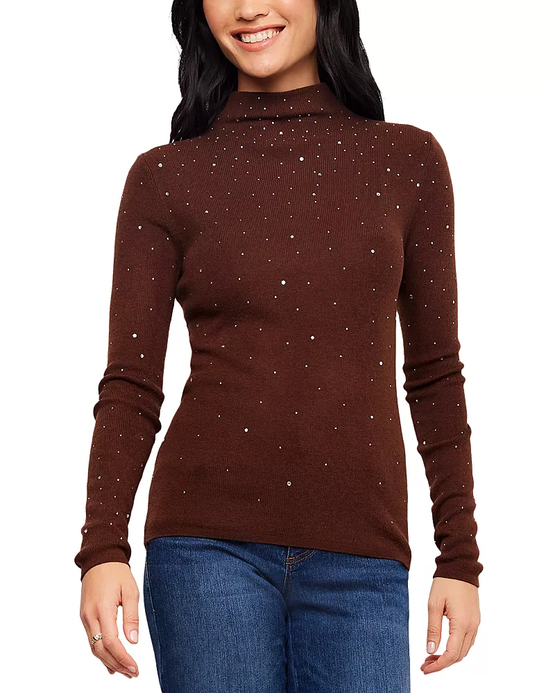 Karen Kane Rhinestone Embellished Mock Neck Sweater
