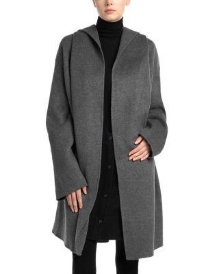Wool Hooded Open Front Coat