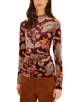Printed Velvet Mock Neck Top