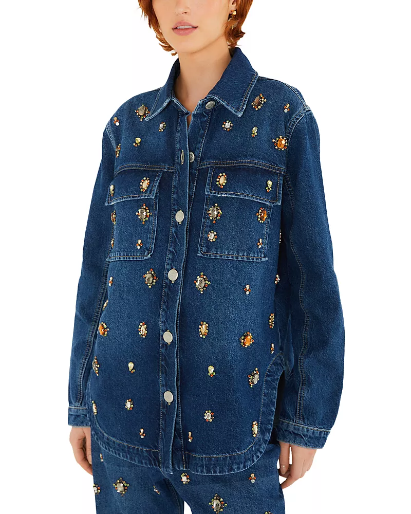 Farm Rio Gem Embellished Denim Shirt