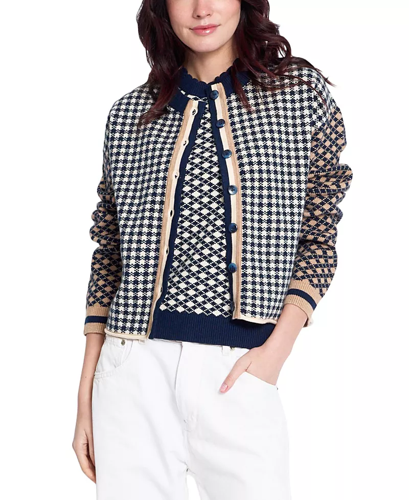 Central Park West Women's Marlo Mixed Check Cardigan